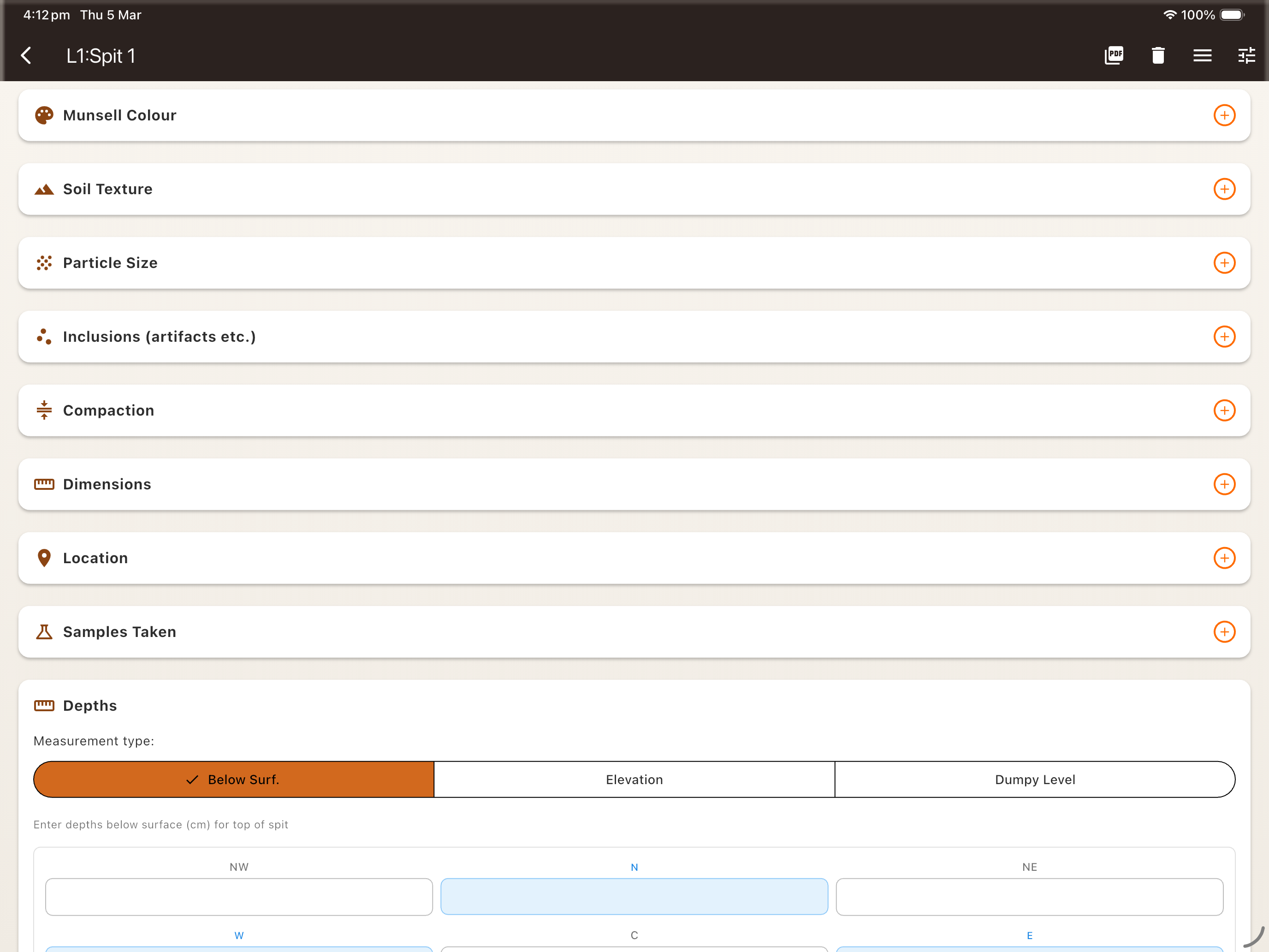 Field recording form for layers and spits